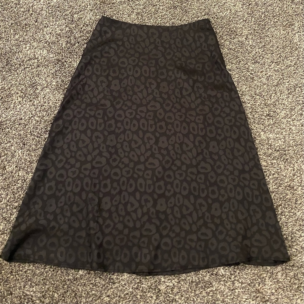 Mid Length Black Leopard Silk Skirt item #15